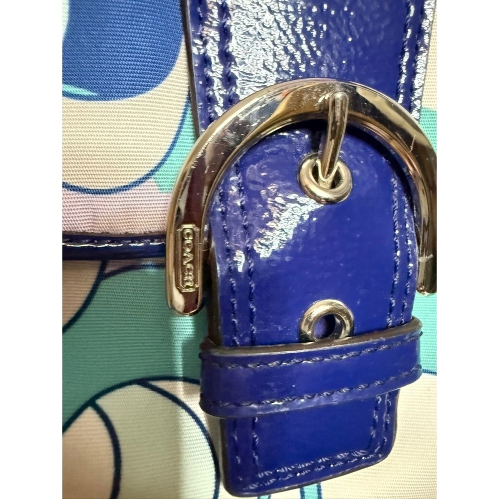 Coach Kyra Scarf Print Flap Crossbody Bag Purple Multicolor Patent Leather Trim - Picture 4 of 16